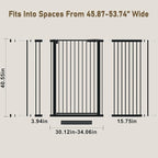 WAOWAO 40.55" Extra Tall 1.37" Ultra Narrow Spacing 45.87-53.74" Extra Wide Dogs Pets Baby Gate Safety Indoor Puppy Pressure Mounted Gate No Drill Black Metal for Stairs,Doorways,Kitchen,Hallway