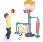Costzon 3-in-1 Toddler Basketball Hoop & Soccer Goal Stand, Basketball Stand with Adjustable Height, Indoor & Outdoor Activity Center Basketball & Soccer for Kids