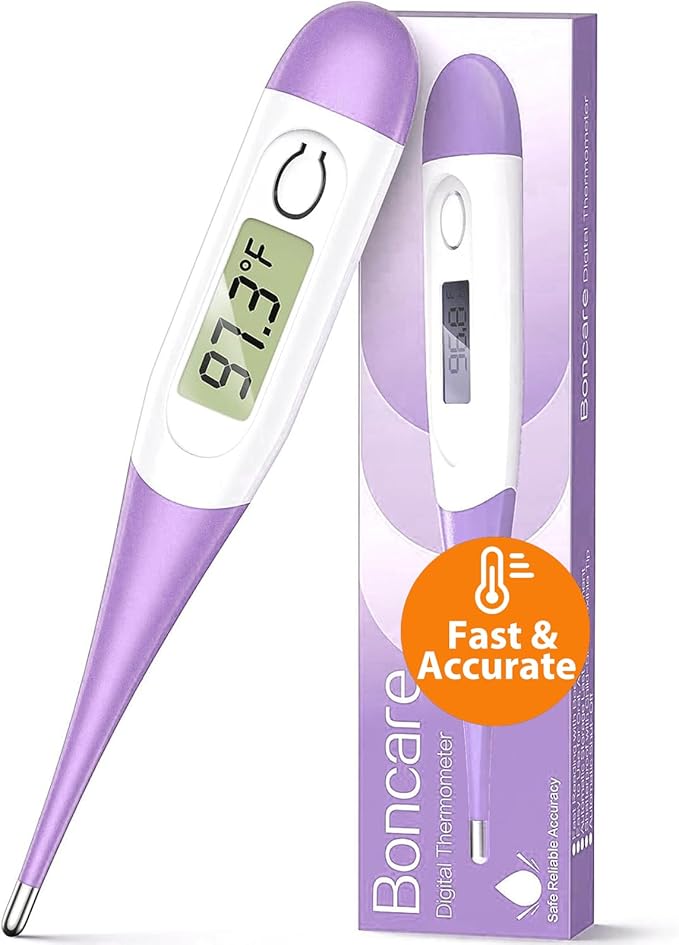 Boncare 10 Seconds Oral Thermometer for Adults and Kids - Accurate & Safe Rectal Thermometer for Baby with Fever Alarm, Digital Thermometer (Purple)