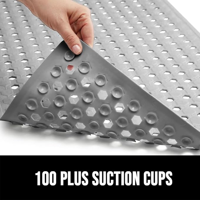 GORILLA GRIP Patented Square Shower Stall Mat, Small Bathtub Floor Mats for Stand Up Showers, Suction Cups and Drainage Holes, Machine Wash, Soft on Feet, Bathroom Accessories 21x21 Inch, Gray Opaque