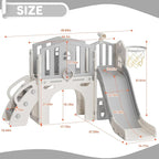 YUFU 8 in 1 Toddler Slide Set, Kids Slide for Toddlers Age 1-3, Toddler Playset with Climber, Basketball Hoop and Ball, Outdoor Indoor Playground for Toddlers 1-3 (Beige+Gray)