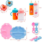 Baby Doll Accessories Magic Bottle set Magic Disappearing Milk Juice Bottles Sippy Cups with Pacifiers Bowl Spoons, Doll Bottle Toys Feeding Pretend Playset for Kids Girls Ages 3+ (Small set(10pcs))