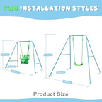 2-in-1 Toddler Swing Set with Metal Stand, Safety Belt & 4 Anchors - A-Frame Swing for Kids 6 Months+ (Blue, Indoor/Outdoor Backyard Playground)