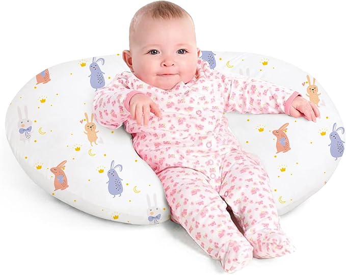 Little Grape Land Nursing Pillow for Infants, Breastfeeding Pillows, Baby Support Pillow for Nursing, Bottle Feeding, Tummy Time with Machine Washable Cover & Breathable Filling (Rabbit)