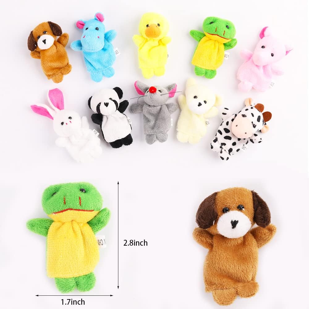 10Pcs Finger Puppets Set - Soft Plush Animals Finger Puppet Toys for Kids, Mini Plush Figures Toy Assortment for Boys & Girls, Party Favors for Shows, Playtime, Schools