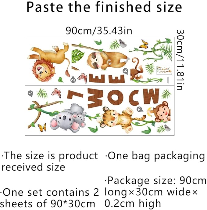 clothmile Watercolor Jungle Animal Wall Decals Welcome Animal Wall Sticker Lion Monkey Koala Wall Decals for Kids Baby Nursery Playroom Bedroom Classroom Kindergarten Wall Decor