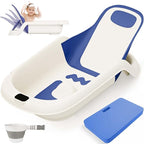Baby Bathtub for Newborn to Toddler, Reclining Newborn Bathtub, Adjustable Baby Tub with Thermometer, Bath Kneeler Pad & Clean Rinse Cup, 0-36 Months (Blue)
