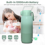 Portable Bottle Warmer for Travel, 17oz Portable Milk Warmer for Baby Fast Heating, 30W Fast Charge Precise Temperature Control Bottle Warmer On The Go Baby Milk Warmer for Breastmilk & Formula