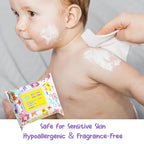 HAPPY BUM - 180 Count Baby Wipes, Unscented, 7.4 x 7.2 Inch, Moist and Refreshing, Multi-Purpose Use, Ideal for Travel (6 Packs of 30)