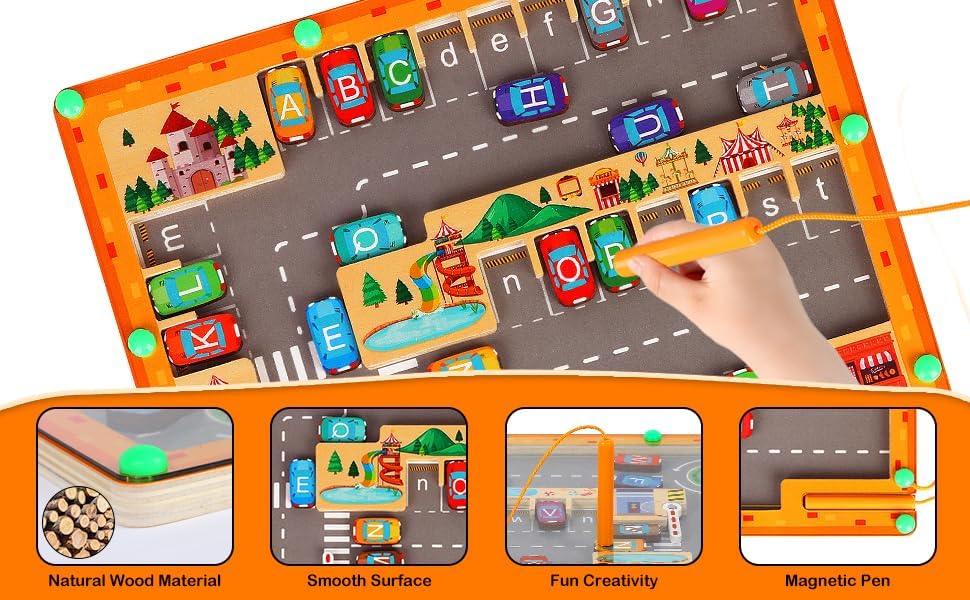 Magnetic Fidget Toys Handheld Game for Kids & Teens, Montessori Wooden Puzzle Game Board,Fine Motor Skills Educational Sensory Toys & Stress Relief Party Favors Toy &Best Gifts for Preschoolers