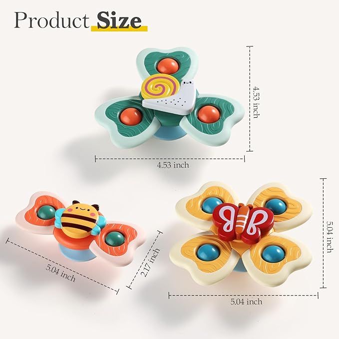 ALASOU 3PCS Suction Cup Spinner Toys for 1 Year Old Boy Girl|Spinning Top Infant Sensory Toys for Toddlers|1 2 Year Old Boy Christmas Birthday Gift|Baby Bath Toy Stocking Stuffers for Kids Ages 1-3