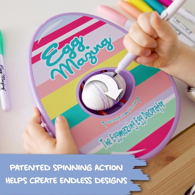 The Eggmazing Egg Decorator Easter Egg Decorator Kit - Arts and Crafts Set - Includes Egg Decorating Spinner and 8 Colorful Quick Drying Non Toxic Markers (Purple) - Packaging May Vary