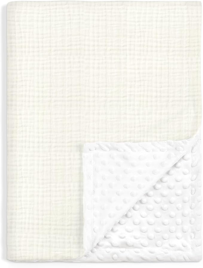 Baby Blankets for Boys Girls, Soft Nursery Minky Blankets with Muslin and Dotted Fleece Back 30x40 inches, Receiving Bed Quilt for Newborn, Infants, Toddlers (Butter)