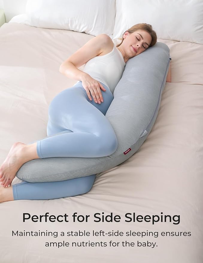 Momcozy J-Shaped Pregnancy Pillow for Sleeping with Cooling Cover – Maternity Body Pillow for Pregnant Women, Side Sleeper Support for Belly, Hip & Leg, Deep Grey