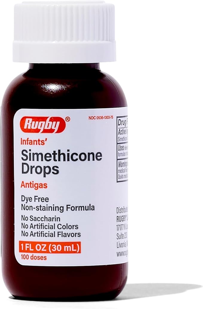 Rugby Dye-Free Infants' Gas Drops - Simethicone 20 mg Liquid Drops for Newborns, Babies, Toddlers, and Kids - Fast Relief from Gas Discomfort - No Artificial Colors or Flavors - 1 Fl. Oz. (1 Pack)