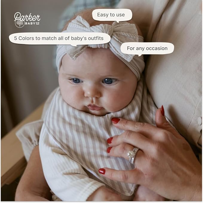 Parker Baby Cable Knit Nylon Headbands 5 Pack | Soft, Stretchy & Comfortable Bows for Girls | Adjustable, Soft to Touch & Knotted Headbands for Baby Girls | Baby Headwraps for Girls | Multiple Colors