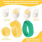 Baby Self Feeding Training Spoon and Fork Set with Travel Case, BPA-Free Cute Circle Toddler Training Utensils, Silicone/ABS Great Tableware Set Spoons Fork for Kids(Deep Green & Light Yellow)