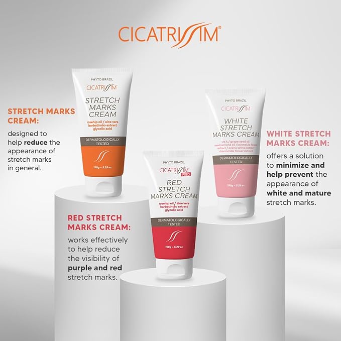 Cicatrissim Red Stretch Mark Cream for Red and Purple Striae - Softens Stretch Marks, Evens Skin Tone, and Firms Skin - All Skin Types - 150g
