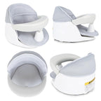 Swivel Baby Bath Seat, Openable Armrest and 360° Rotatable Baby Bath Seat for Babies 6 Months & up, Baby Bath Mat/Rinse Cup/Brush/Baby Shower Cap Included, White