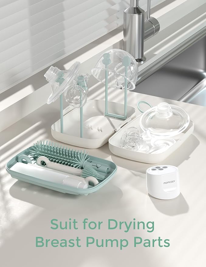 Momcozy Bottle Brush Set - Baby Bottle Cleaner Kit with Silicone Brush, Nipple Brush, Straw Brush, Soap Dispenser, Drying Rack - 7 in 1 Bottle Cleaning Tool for Home and Travel