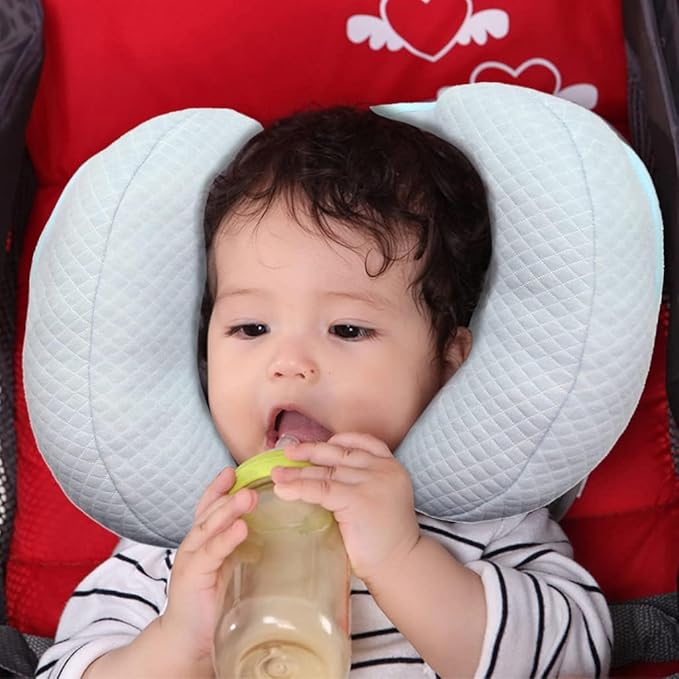 Baby 2 in 1 Travel Cushion, Banana Shape Baby Neck Head Support Travel Pillow Stroller Insert Cushion for Kids, Toddler, Blue