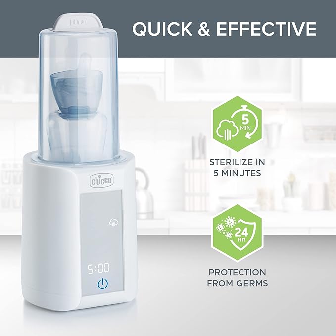 Chicco Digital Bottle Warmer & Sterilizer for Baby Bottles and Milk Bags Eliminates 99.9% of Germs 4 Heating Options Digital Touchscreen Automatic Shut-Off & Sound Alert (Pack of 2)