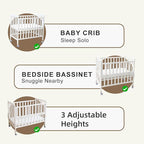 Baby Bassinets Bedside Sleeper - Portable Pine Wood Bedside Bassinet,6 Heights Small Mini Crib with Mattress,Space-Saving Design Baby Crib for Newborns 0-12 Months,White