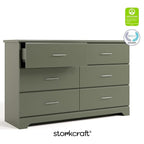 Stork Craft Brookside 6-Drawer Dresser (Olive) – GREENGUARD Gold Certified, Green Dresser for Bedroom, Kids & Nursery Storage Chest, Safety Interlocking Drawers, Pre-Installed Tracks, Kids Chest