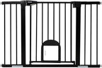 Babelio 36.5-57" Extra Wide Baby Gate with Cat Door,Auto Close&Two Way Swing,Pressure Mounted Dog Gates for Stairs,Doorways,Includes 4 Wall Cups and 3 Extension Pieces,Black