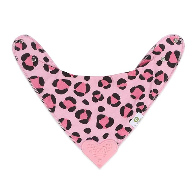 Pickle & Olive - Baby Bandana Girl Teething Bibs with Attached Silicone Teether - Set Of 4 -Leopard