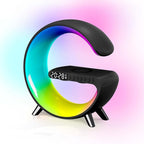 Smart LED Table Lamp, 4-in-1 Wireless Charger, Night Light, Alarm Clock, and Bluetooth Speaker with App Control for Bedroom, Office, and Home Decor (Black)