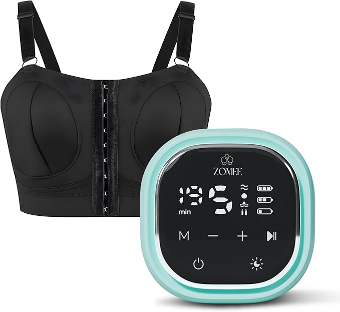Zomee Z2 Double Electric Breast Pump - Shabbat Mode Edition - Portable, Hands Free Pumping Hospital Grade Wearable Breast Pump Including; Black Bamboo Pumping Bra (Small)