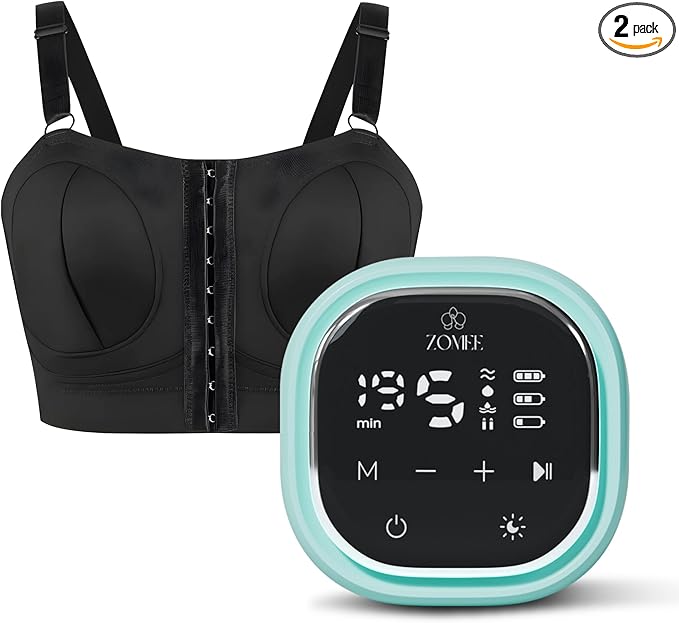 Zomee Z2 Double Electric Breast Pump - Shabbat Mode Edition - Portable, Hands Free Pumping Hospital Grade Wearable Breast Pump Including; Black Bamboo Pumping Bra (2XL)