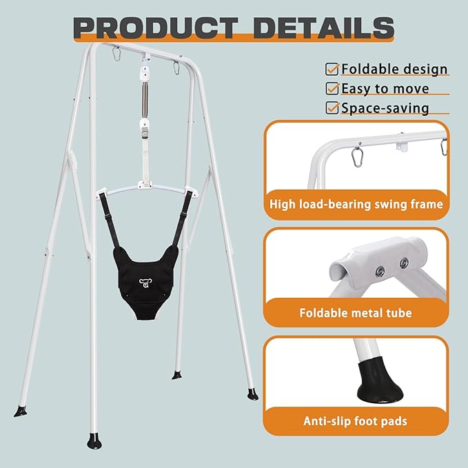 2-in-1 Baby Jumper & Swing - Foldable Stand, Stable Toddler Swing Set for Indoor & Outdoor Use