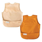 Tiny Twinkle Mess Proof Apron Bibs - 2 Pack Waterproof & Lightweight Baby Bibs for Led Weaning | 100% Recycled Polyester, Easy Clean & Machine Washable (Sand Cinnamon,Small 6-24 Months)