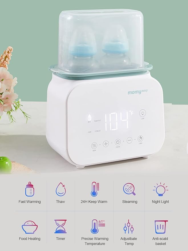 MOMYEASY Bottle Warmer, Fast Baby Bottle Warmer for Breastmilk Formula, 7-in-1 Food Heater&Breast Milk Defrost with LCD Display, Baby Formula Warmer for All Bottles with 24H Temperature Control