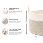 OrganiHaus Woven Laundry Basket, Large Cotton Rope Blanket Holder with Handles, Soft & Sturdy Nursery Hamper, Decorative Toy Bin for Living Room Organization 20x13 inches - Brown/Off-White