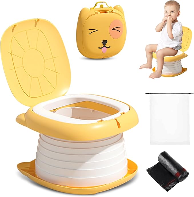 2025 Upgraded Portable Potty Training, Travel Potty for Toddler, portable toilet for kids Foldable, Apply to Seat Emergency Toilet for Camping, Outdoor,Car, Indoor (Yellow)