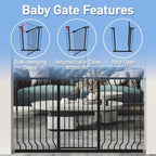 WAOWAO Extra Tall 40.55" Baby Gate 73.62-80.70" Wide Pressure Mounted Walk Through Swing Auto Close Safety Black Metal Toddler Child Dog Pet for Indoor Stairs,Doorways,Kitche