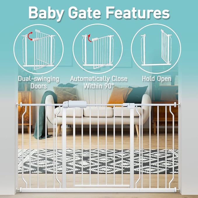 WAOWAO Baby Gate 14.16" Extra Wide Pressure Mounted Walk Through Swing Auto Close Safety White Metal Toddler Kids Child Dog Pet Puppy for Stairs,Doorways,Kitchen