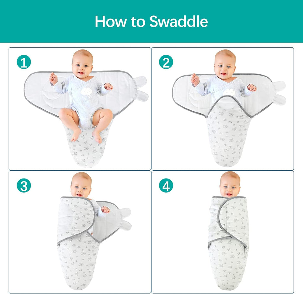 Biloban Quilted Baby Swaddles 0-3 Months 2 Pack, Warm Quilted Baby Swaddle, Newborn Swaddle, Adjustable Swaddle Blanket, Lovely Print