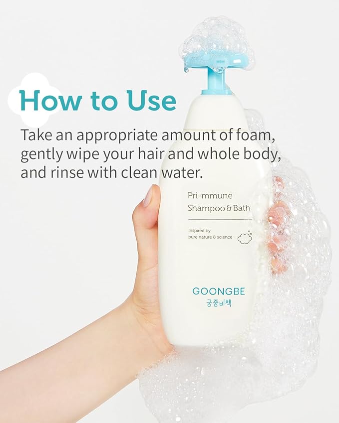 GOONGBE Pri-mmune Shampoo & Bath - Korean Baby Wash - Hypoallergenic Head to Toe Cleanser - Paraben-Free Formula For Sensitive Hair & Skin, 11.8 fl.oz.