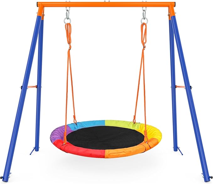 Swing Sets for Backyard, Outdoor Toys for Kids, A-Frame Out Playset Holds 440 lbs with 40" Saucer Swing, Adjustable Ropes