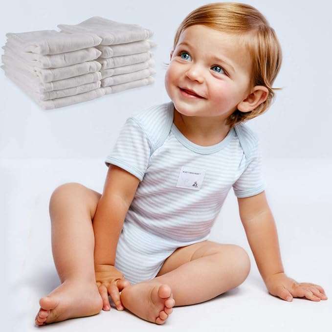 Prefold Cloth Diapers, Fasoar 3 Ply Baby Washable Cotton Diapers Covers for Babies to Toddlers Multi-Use (10-35 lbs) Count(12)