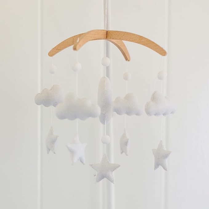Sorrel + Fern Baby Crib Mobile (Moon, Cloud, & Stars) - Baby Shower Gift Nursery Decor Ceiling Mobile for Boys & Girls (Foldable)