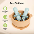 KeaBabies 4-Pack Silicone Baby Spoons and Forks Set - Baby Led Weaning Utensils 6-12 Months, Self Feeding Toddler Spoon & Fork for Training, Teething, Easy to Hold, BPA-Free Silicone (Pastel Sky)