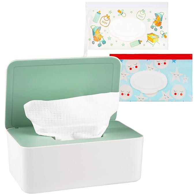 Diaper Wipes Dispenser Wipes Holder, Wipes Tissue Case Keeps Wipes Fresh Tissue Wipes Container with Lid (Green)