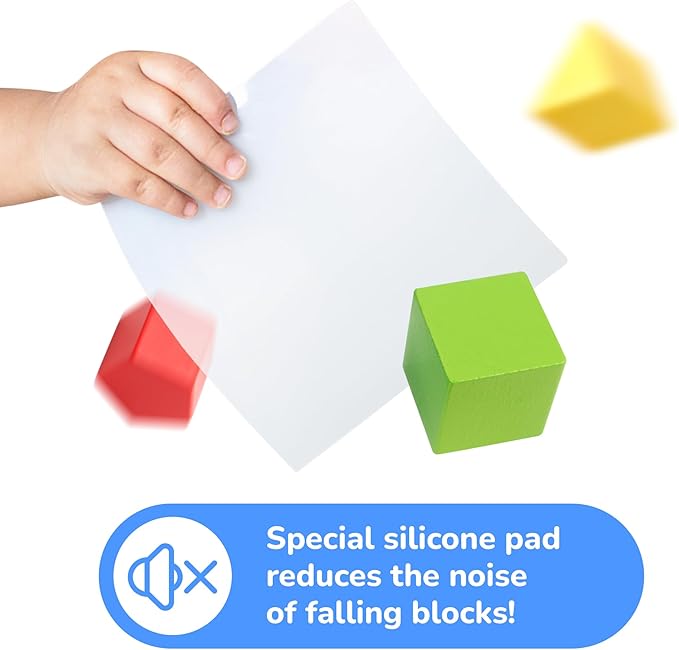 Bimi Boo Wooden Shape Sorter Toy for Babies - Premium Simple Sorting Box with Noise-Reducing Silicone Pad - Classic Montessori Toy for Toddlers (8 Various Blocks, 1 Box, 1 Silicone Pad)