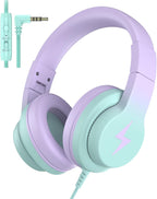 Kids Headphones, Wired Headphones for Kids Over Ear with Microphone, 85/94dB Volume Limiter Headphone for Girls Boys, Foldable Headphone for Learning & Entertainment,Gradient Purple