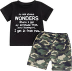 wdehow Toddler Kids Baby Boy Summer Clothes Sets 1T 2T 3T 4T 5T Letter Print Short Sleeve Tops Camouflage Shorts Outfits